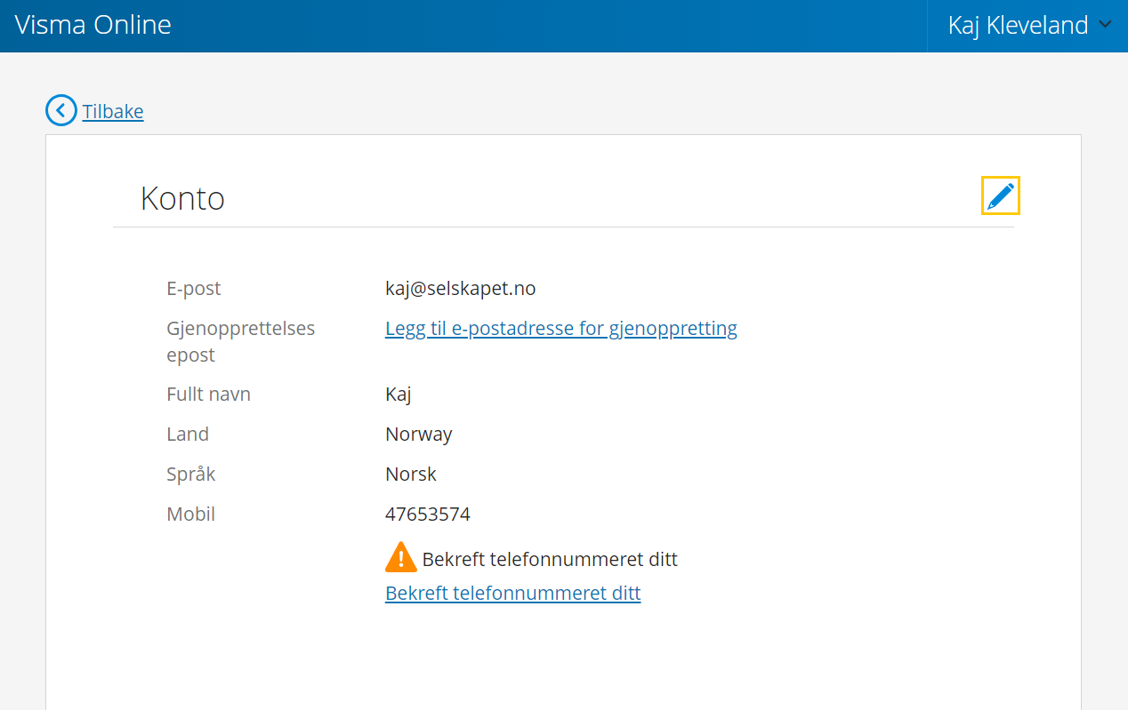 Hvordan endre navn eller epost på brukeren min eAccounting