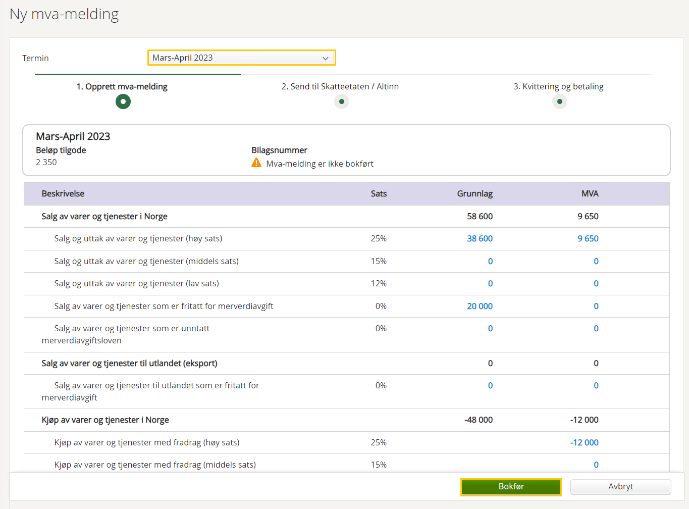 Slik oppretter og sender du mva-melding - eAccounting